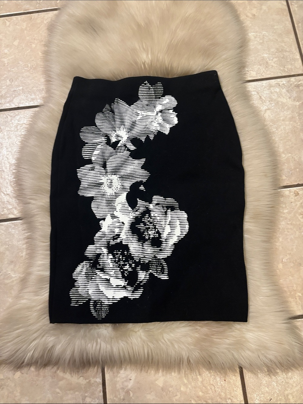 Calvin Klein Black Pencil Skirt with White Floral Print